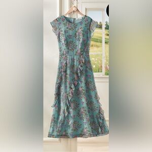 Coldwater Creek Floral Kids Dress - Teal and Pink